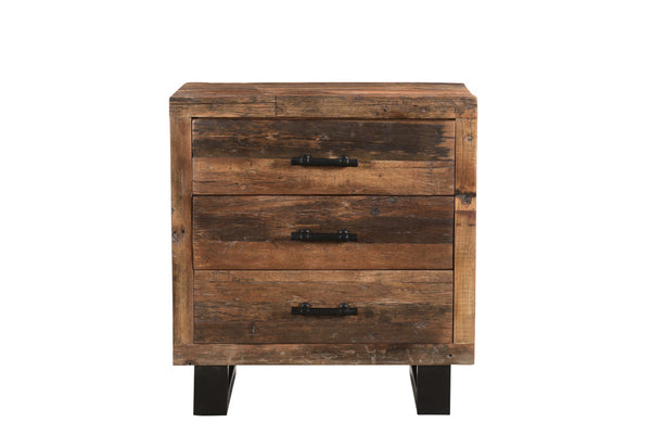 Homeroots 30" Distressed Dark Brown Three Drawer Wood And Metal Nightstand   521225