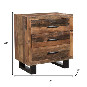 HomeRoots 30" Rustic Dark Brown Solid Wood Nightstand with 3 Drawers, Ample Storage & Vintage Charm 521225