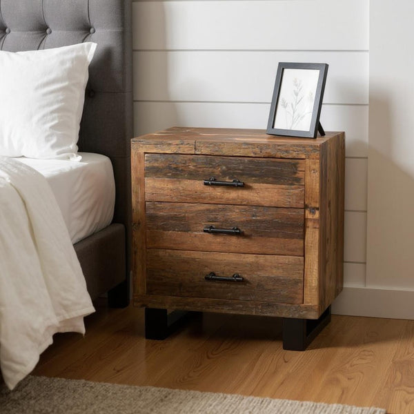 HomeRoots 30" Rustic Dark Brown Solid Wood Nightstand with 3 Drawers, Ample Storage & Vintage Charm 521225