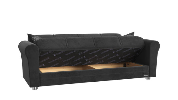 Homeroots 89" Black Microfiber Sleeper Sleeper Sofa And Toss Pillows With Silver Legs   521226
