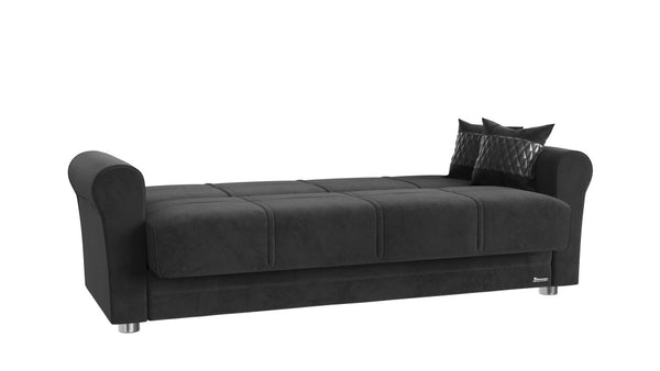 Homeroots 89" Black Microfiber Sleeper Sleeper Sofa And Toss Pillows With Silver Legs   521226