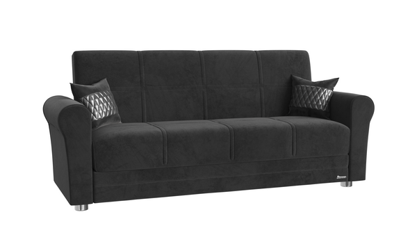 Homeroots 89" Black Microfiber Sleeper Sleeper Sofa And Toss Pillows With Silver Legs   521226