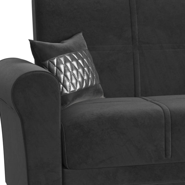 Homeroots 89" Black Microfiber Sleeper Sleeper Sofa And Toss Pillows With Silver Legs   521226