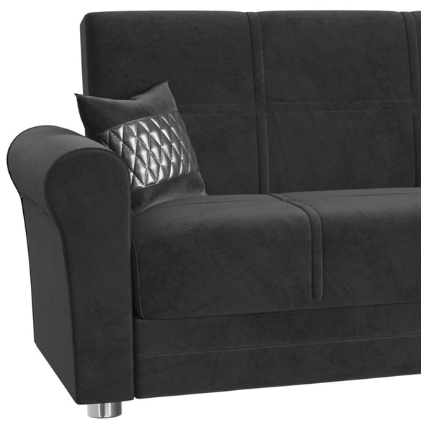Homeroots 89" Black Microfiber Sleeper Sleeper Sofa And Toss Pillows With Silver Legs   521226