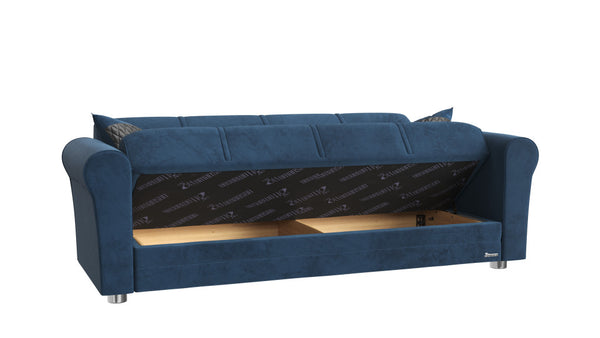 Homeroots 89" Blue Microfiber Sleeper Sleeper Sofa And Toss Pillows With Silver Legs   521227