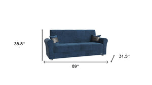 Homeroots 89" Blue Microfiber Sleeper Sleeper Sofa And Toss Pillows With Silver Legs   521227
