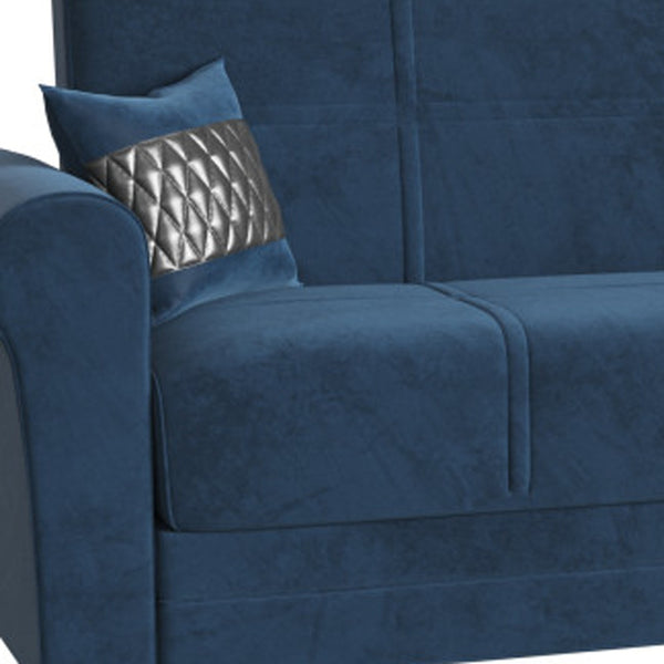 Homeroots 89" Blue Microfiber Sleeper Sleeper Sofa And Toss Pillows With Silver Legs   521227