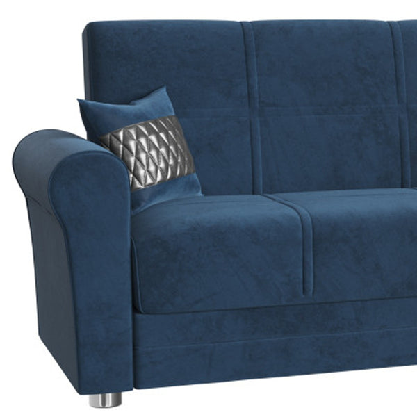 Homeroots 89" Blue Microfiber Sleeper Sleeper Sofa And Toss Pillows With Silver Legs   521227