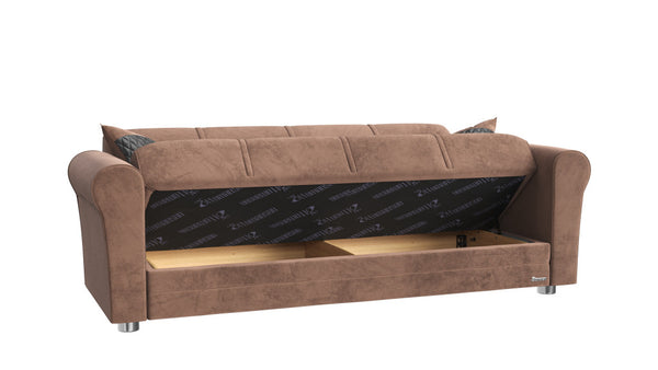Homeroots 89" Brown Microfiber Sleeper Sleeper Sofa And Toss Pillows With Silver Legs   521228