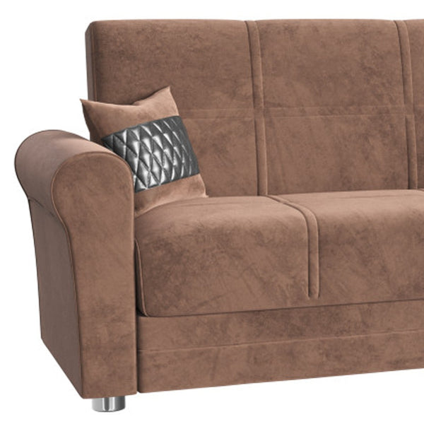 Homeroots 89" Brown Microfiber Sleeper Sleeper Sofa And Toss Pillows With Silver Legs   521228