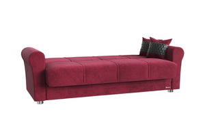 Homeroots 89" Red Microfiber Sleeper Sleeper Sofa And Toss Pillows With Silver Legs   521229