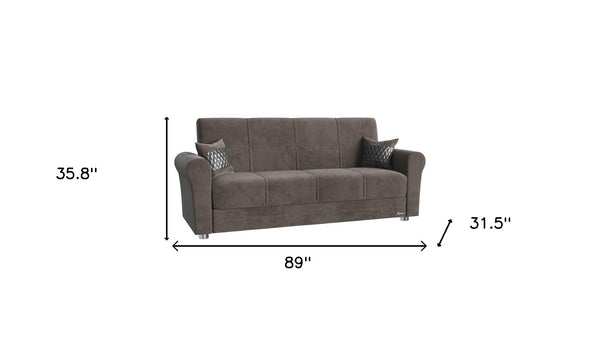 Homeroots 89" Gray Microfiber Sleeper Sleeper Sofa And Toss Pillows With Silver Legs   521230