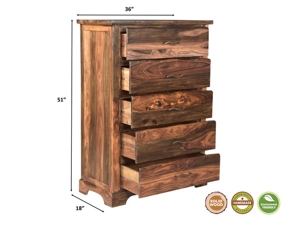 Homeroots 36" Dark Brown Solid Wood Five Drawer Chest  Solid Wood 521232