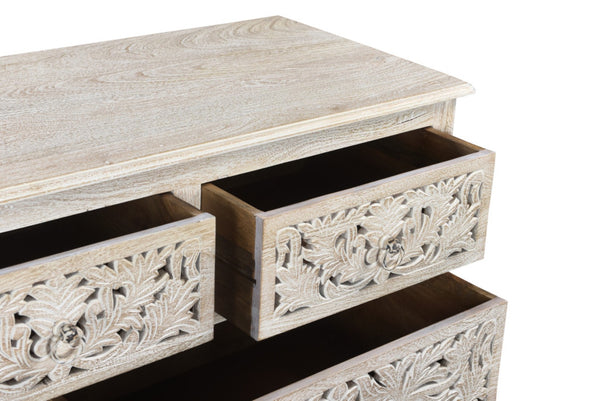 HomeRoots 57" Timeless Solid Wood Seven Drawer Dresser with Hand-Carved Details for Elegant Bedroom Storage 7 White 521235
