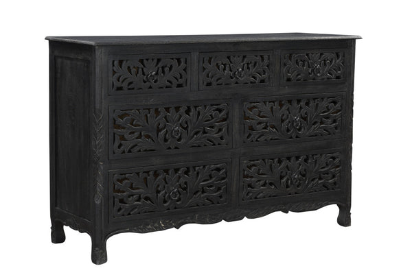 Homeroots 57" Black Solid Wood Seven Drawer Dresser  Solid Wood 521236