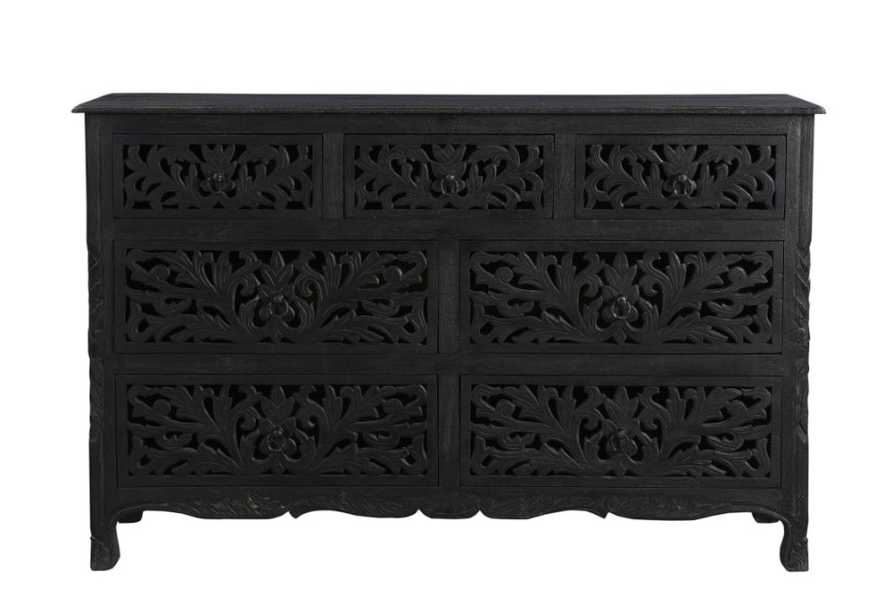 Homeroots 57" Black Solid Wood Seven Drawer Dresser  Solid Wood 521236