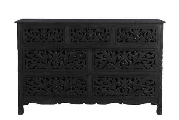 Homeroots 57" Black Solid Wood Seven Drawer Dresser  Solid Wood 521236