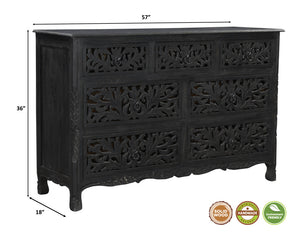 Homeroots 57" Black Solid Wood Seven Drawer Dresser  Solid Wood 521236
