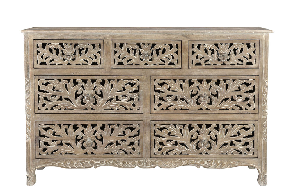 Homeroots 57" Gray Solid Wood Seven Drawer Dresser  Solid Wood 521237