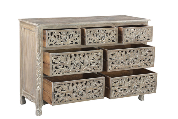 Homeroots 57" Gray Solid Wood Seven Drawer Dresser  Solid Wood 521237