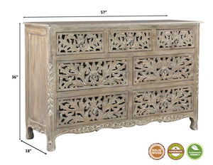 Homeroots 57" Gray Solid Wood Seven Drawer Dresser  Solid Wood 521237