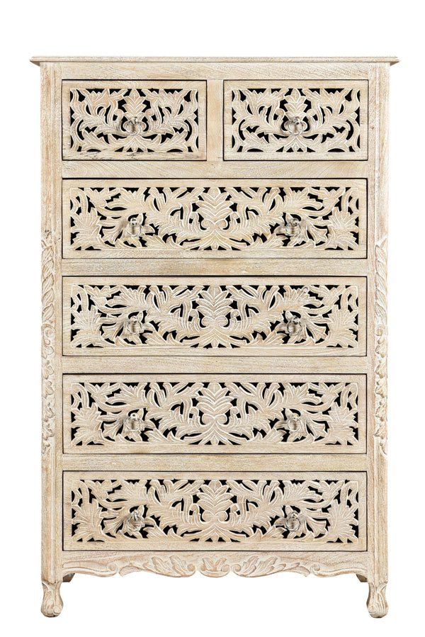 Homeroots 35" White Solid Wood Six Drawer Chest  Solid Wood 521239