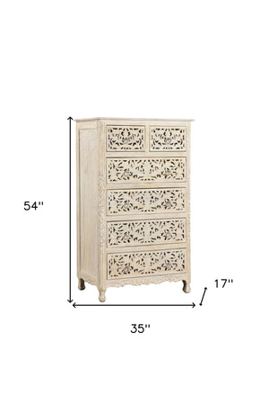 Homeroots 35" White Solid Wood Six Drawer Chest  Solid Wood 521239