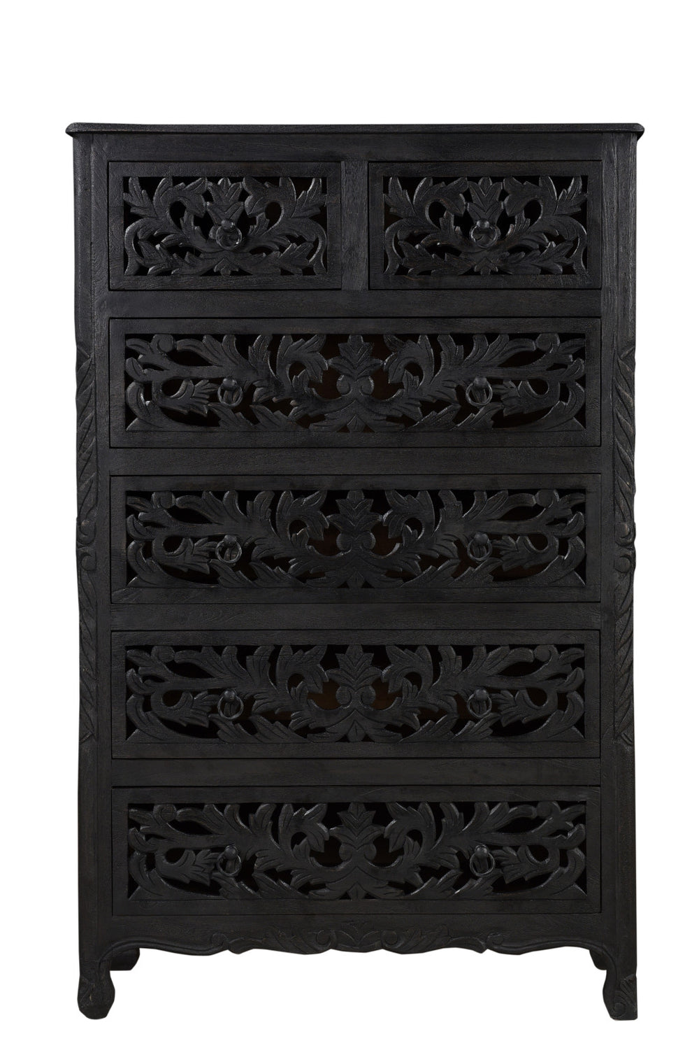 Homeroots 35" Black Solid Wood Six Drawer Chest  Solid Wood 521240