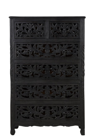 Homeroots 35" Black Solid Wood Six Drawer Chest  Solid Wood 521240