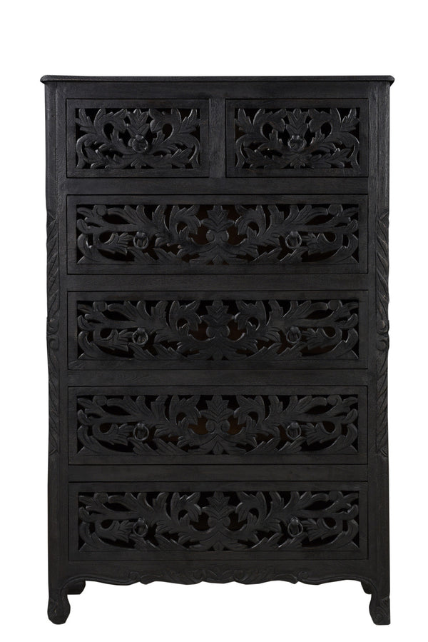 Homeroots 35" Black Solid Wood Six Drawer Chest  Solid Wood 521240