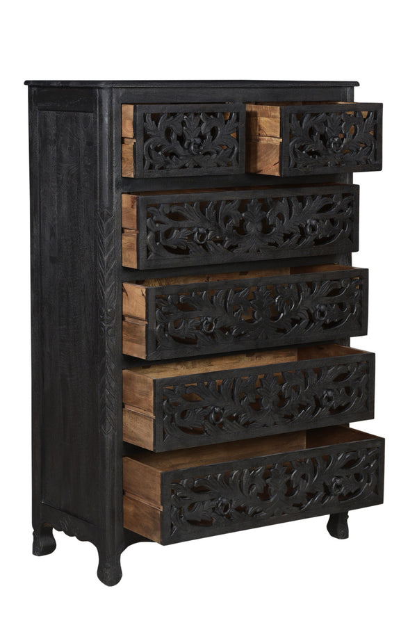 Homeroots 35" Black Solid Wood Six Drawer Chest  Solid Wood 521240