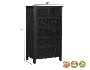 Homeroots 35" Black Solid Wood Six Drawer Chest  Solid Wood 521240