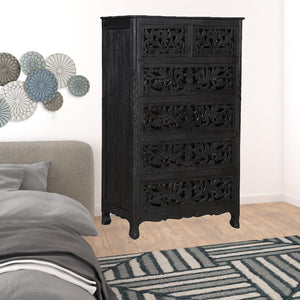 Homeroots 35" Black Solid Wood Six Drawer Chest  Solid Wood 521240