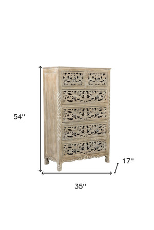 Homeroots 35" Gray Solid Wood Six Drawer Chest  Solid Wood 521241