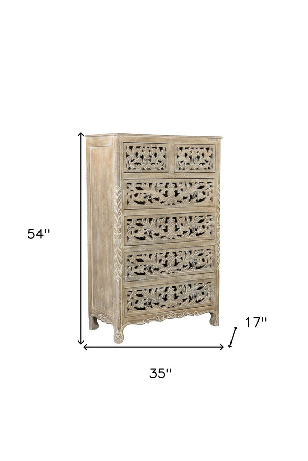Homeroots 35" Gray Solid Wood Six Drawer Chest  Solid Wood 521241