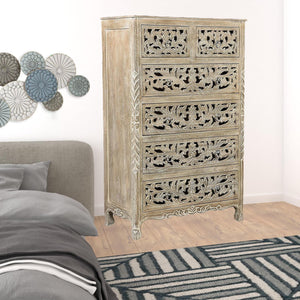 Homeroots 35" Gray Solid Wood Six Drawer Chest  Solid Wood 521241