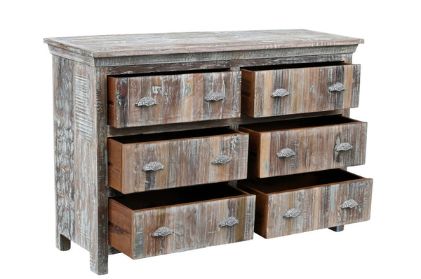 Homeroots 60" White Solid Wood Six Drawer Double Dresser  Solid Wood 521245