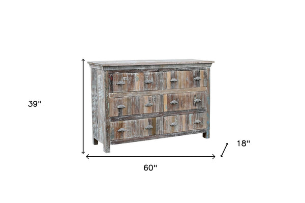 Homeroots 60" White Solid Wood Six Drawer Double Dresser  Solid Wood 521245