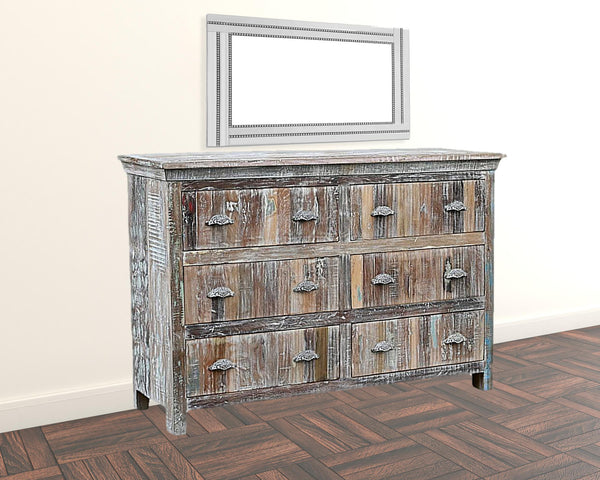 Homeroots 60" White Solid Wood Six Drawer Double Dresser  Solid Wood 521245