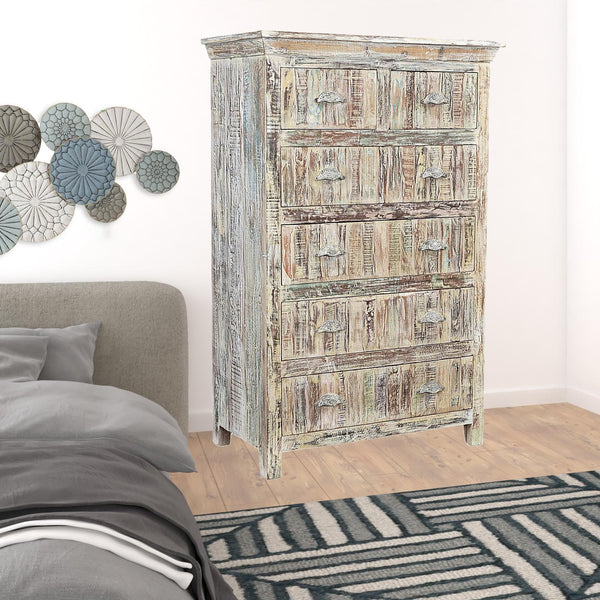 Homeroots 36" White Solid Wood Six Drawer Chest  Solid Wood 521246