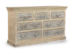 HomeRoots 64" White Double Dresser - Timeless Solid Wood Design with 7 Drawers & Rustic Farmhouse Charm 521247