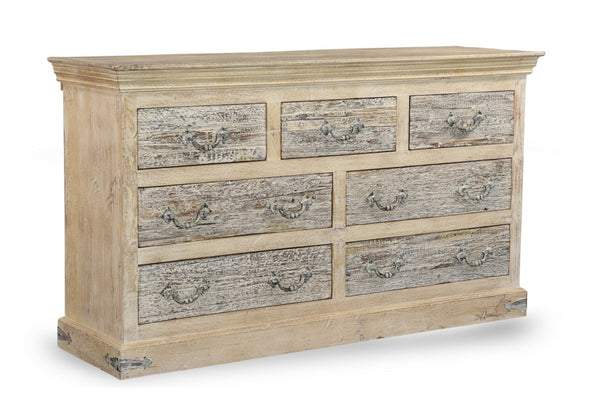 HomeRoots 64" White Double Dresser - Timeless Solid Wood Design with 7 Drawers & Rustic Farmhouse Charm 521247