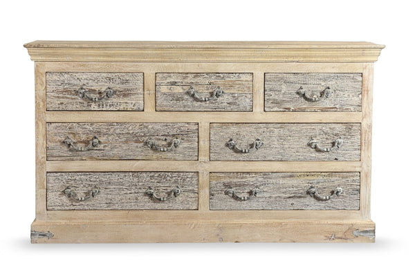 HomeRoots 64" White Double Dresser - Timeless Solid Wood Design with 7 Drawers & Rustic Farmhouse Charm 521247