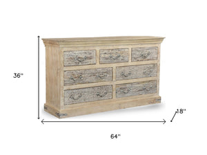 HomeRoots 64" White Double Dresser - Timeless Solid Wood Design with 7 Drawers & Rustic Farmhouse Charm 521247