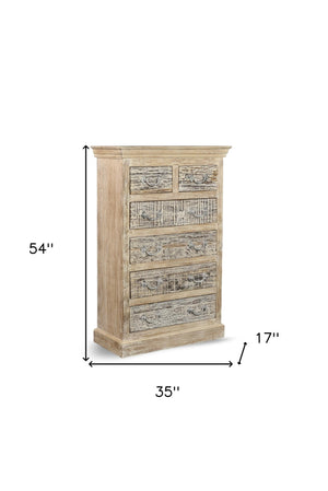 Homeroots 35" White Solid Wood Six Drawer Chest  Solid Wood 521248