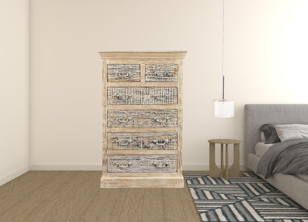 Homeroots 35" White Solid Wood Six Drawer Chest  Solid Wood 521248