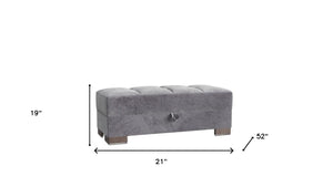 Homeroots 21" Gray Microfiber And Brown Tufted Storage Ottoman   521257