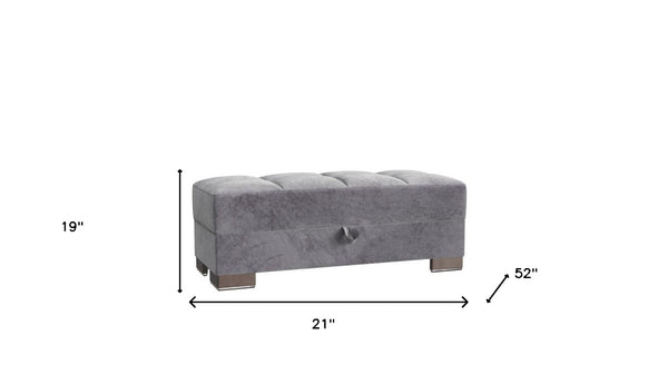 Homeroots 21" Gray Microfiber And Brown Tufted Storage Ottoman   521257