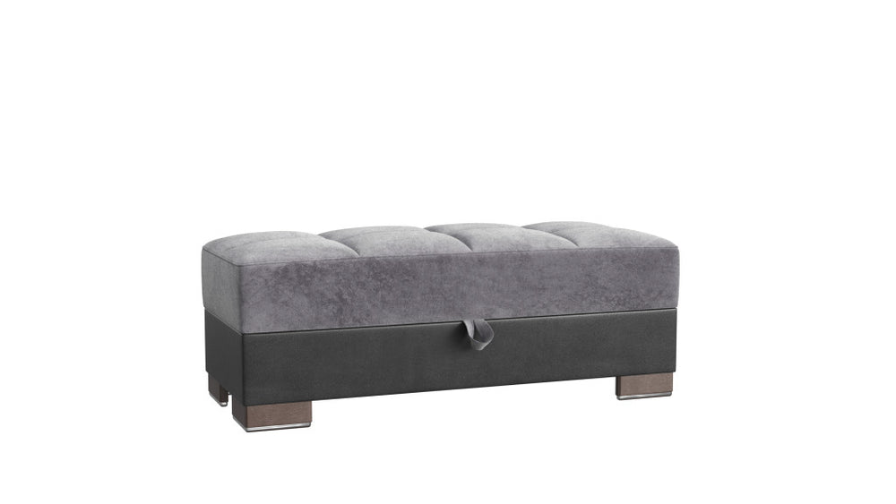 Homeroots 21" Gray Microfiber And Black Tufted Storage Ottoman   521258