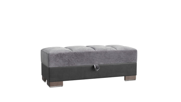Homeroots 21" Gray Microfiber And Black Tufted Storage Ottoman   521258